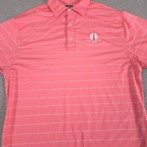 FootJoy Polo Shirt Mens M Pink Striped Tierra del Sol Aruba Golf Short Sleeve